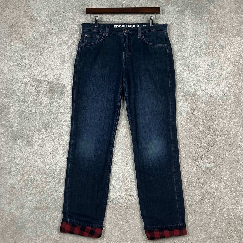 EDDIE BAUER Flannel Lined Jeans Womens Boyfriend Midrise Slim Fit Size 32x28
